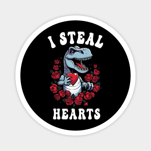 Boys Valentines Day Dinosaur I Steal Hearts Men Love T Rex Magnet by Neldy